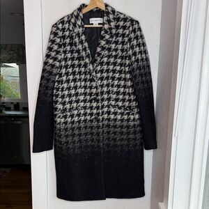 Liz Claiborne Ombre Houndstooth Wool-Blend Lined Longline Coat XL quiet luxury